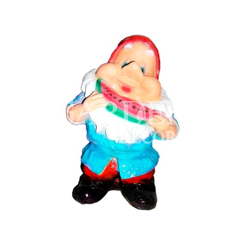 Фигура садовый Гном с арбузом полистоун высота 35см F03122 - фото 63948