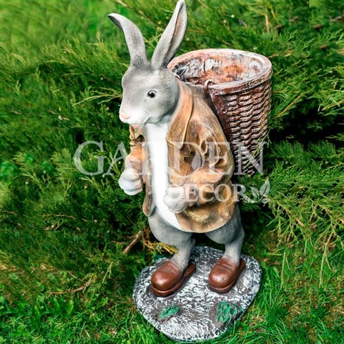 Фигура Заяц с корзиной на спине для растений полистоун F01042-Gray - фото 64113