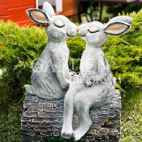 Фигура садовая Зайцы влюбленные серые полистоун U09080-Gray - фото 64428