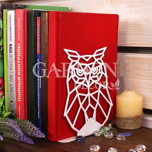 Держатель книжный на полке белый Сова металлический 705-012W - фото 68886
