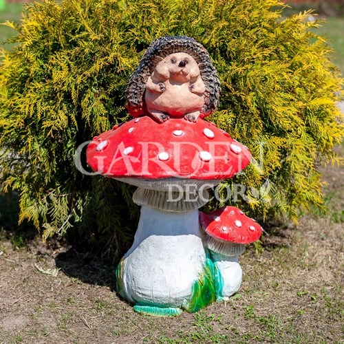 Фигура Ёжик на мухоморе высота 67см полистоун F08589 - фото 70381