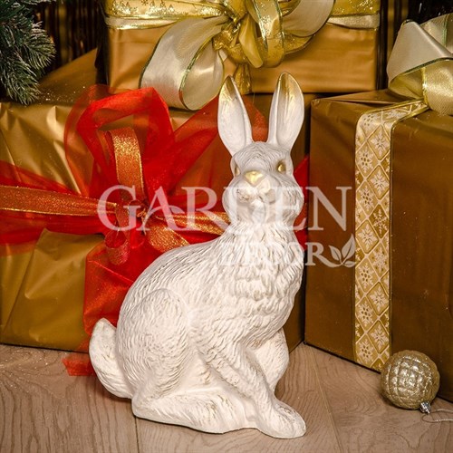 Фигура для сада Заяц бело-золотой полистоун F01007-WG - фото 70424