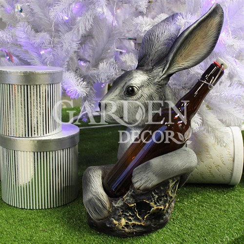 Подставка винная для одной бутылки Заяц серый полистоун U09190-Gray - фото 70430