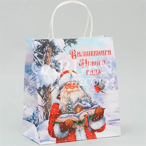 Пакет крафт Волшебного Нового года 22х25х12см - фото 77193