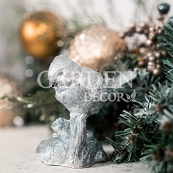 Фигура новогодняя Птичка серебряная полистоун высота 11см U08952-S