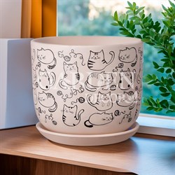 Горшок Коты 0,7л белый бук №1